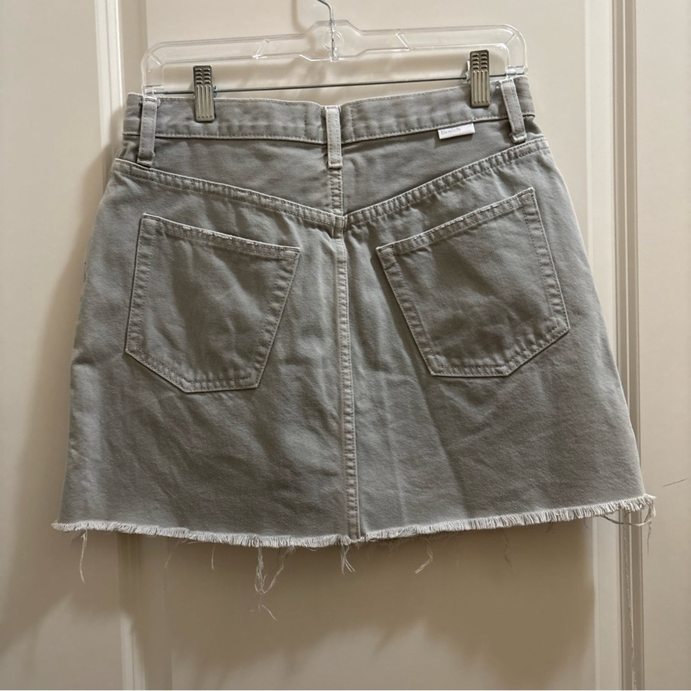 Boyish The Corey Raw Hem Denim Mini Skirt in Ashes & Diamonds Wash 28 Button Fly - Picture 5 of 8